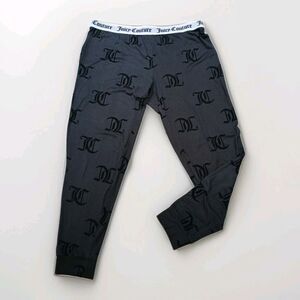 Y2K Juicy Couture Pajamas Pants‎ Gray Black logo Large Juicy pjs Lounge